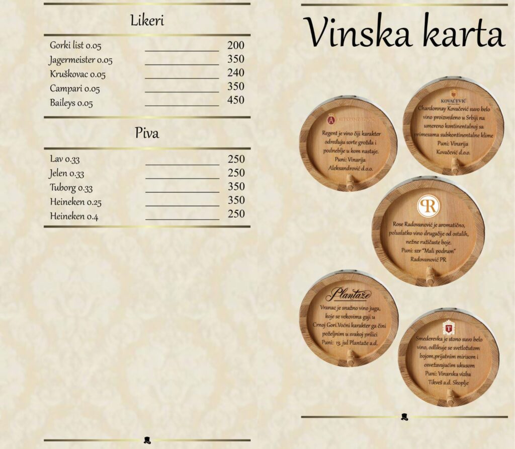 A la carte menu page 9